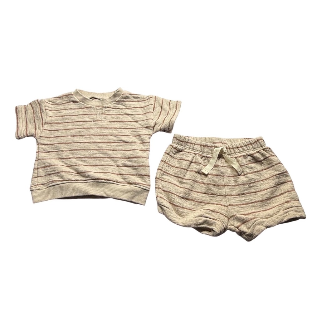 Little Planet by Carter's Organic Stripe Shirt‎ Shorts Set Baby 6M Beige